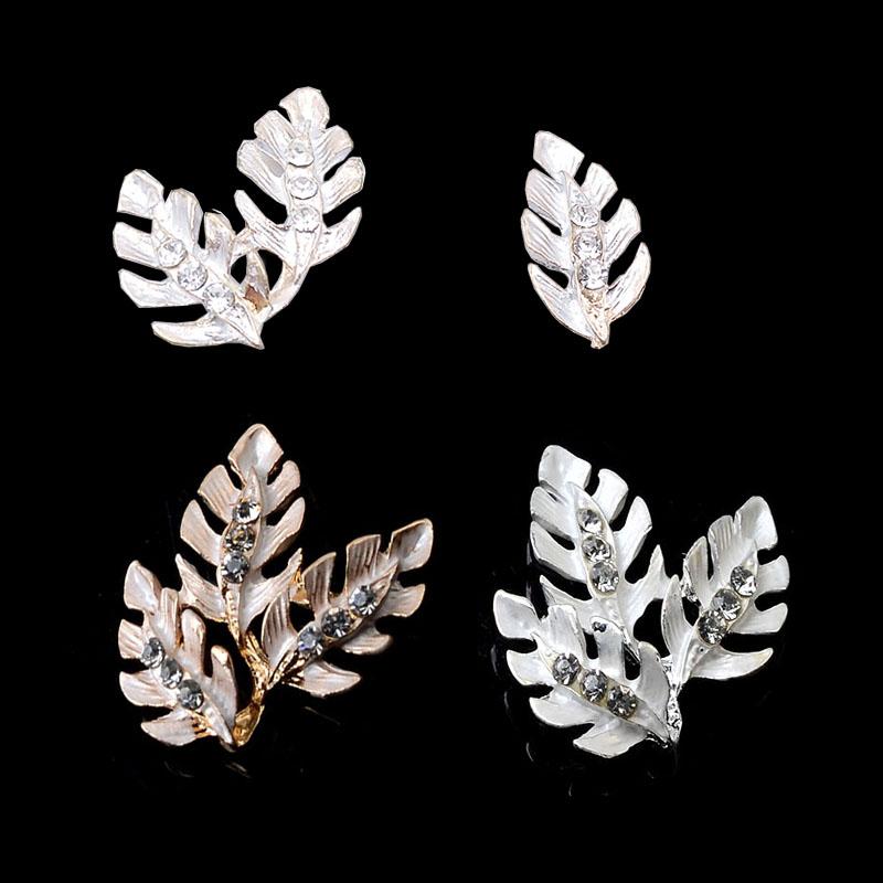 Engood 100Pcs Rhinestone Leaves Button Sewing Trim & Embellishments Craft Buckle for DIY Hair Bridal Headwear Decoration