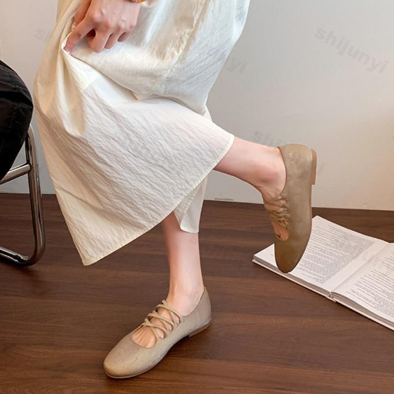 Fashion Elegant Square Head Cross Strap Shallow Mouth Mary Jane Shoes for Women Autumn 2025 New Comfortable Versatile Flat Ballet Shoes
