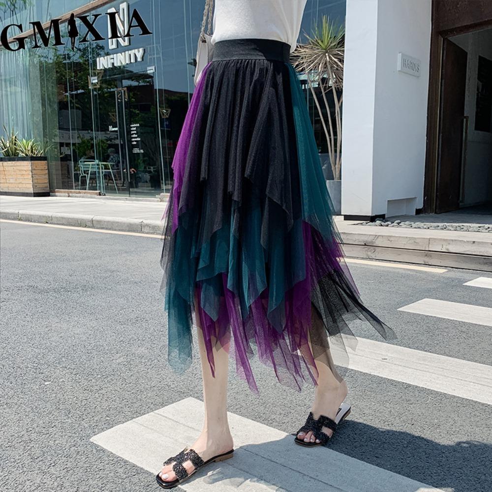 GMXIA Women's Fashion Casual Solid Color Print Summer Spring Skirts