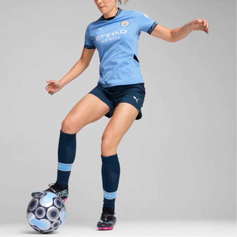 Puma Manchester City 24/25 Series Logo Print Fitted Short Sleeve Football Shirt Women tops Light-Blue 775077-01
