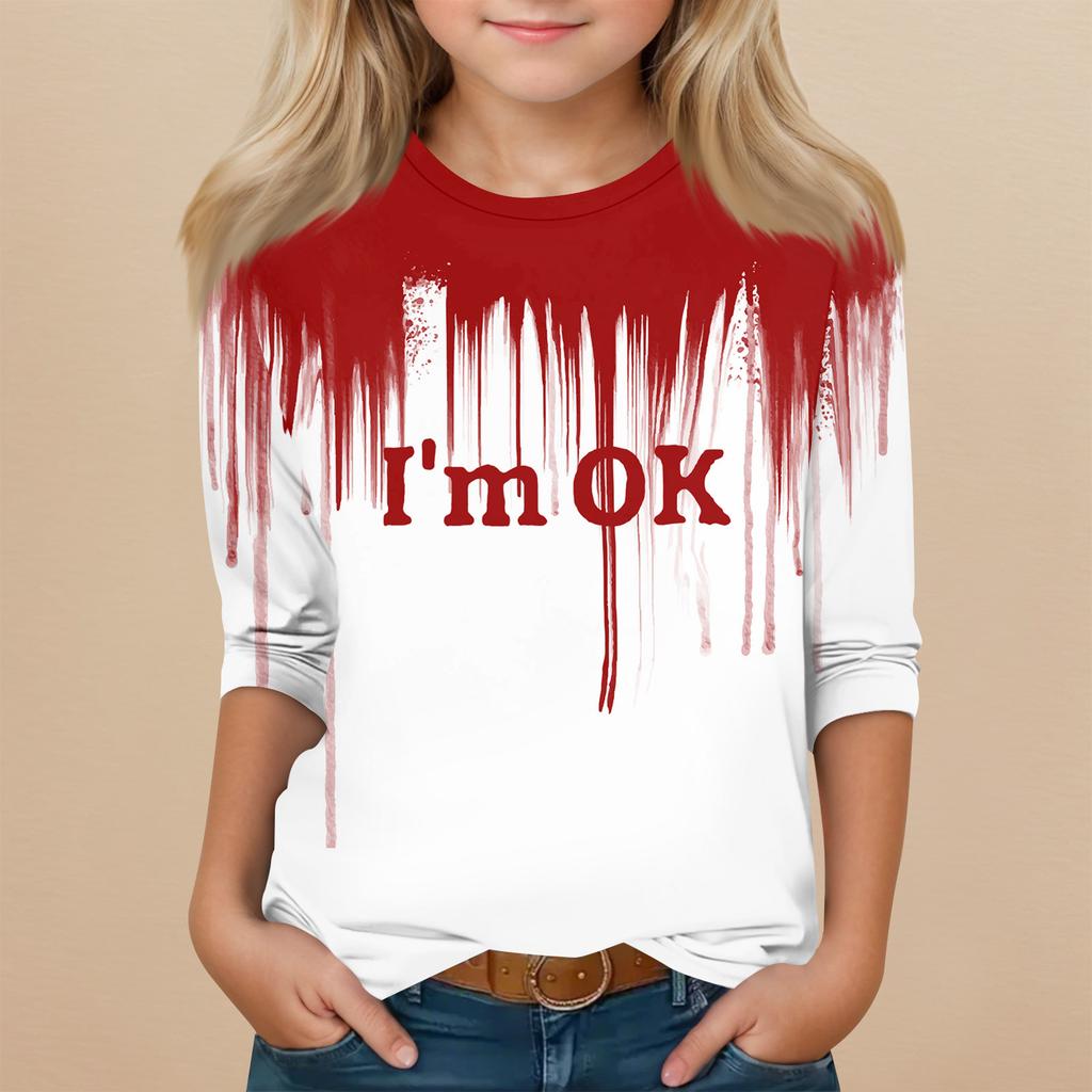 Kinder 3/4-Ärmel Rundhals Oberteil Halloween-Print Alltags-Freizeit-Oberteil