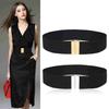 Fashion Females Elastic Wide Belt Women Waistbands Black Strap Gold Buckle Cummerbund