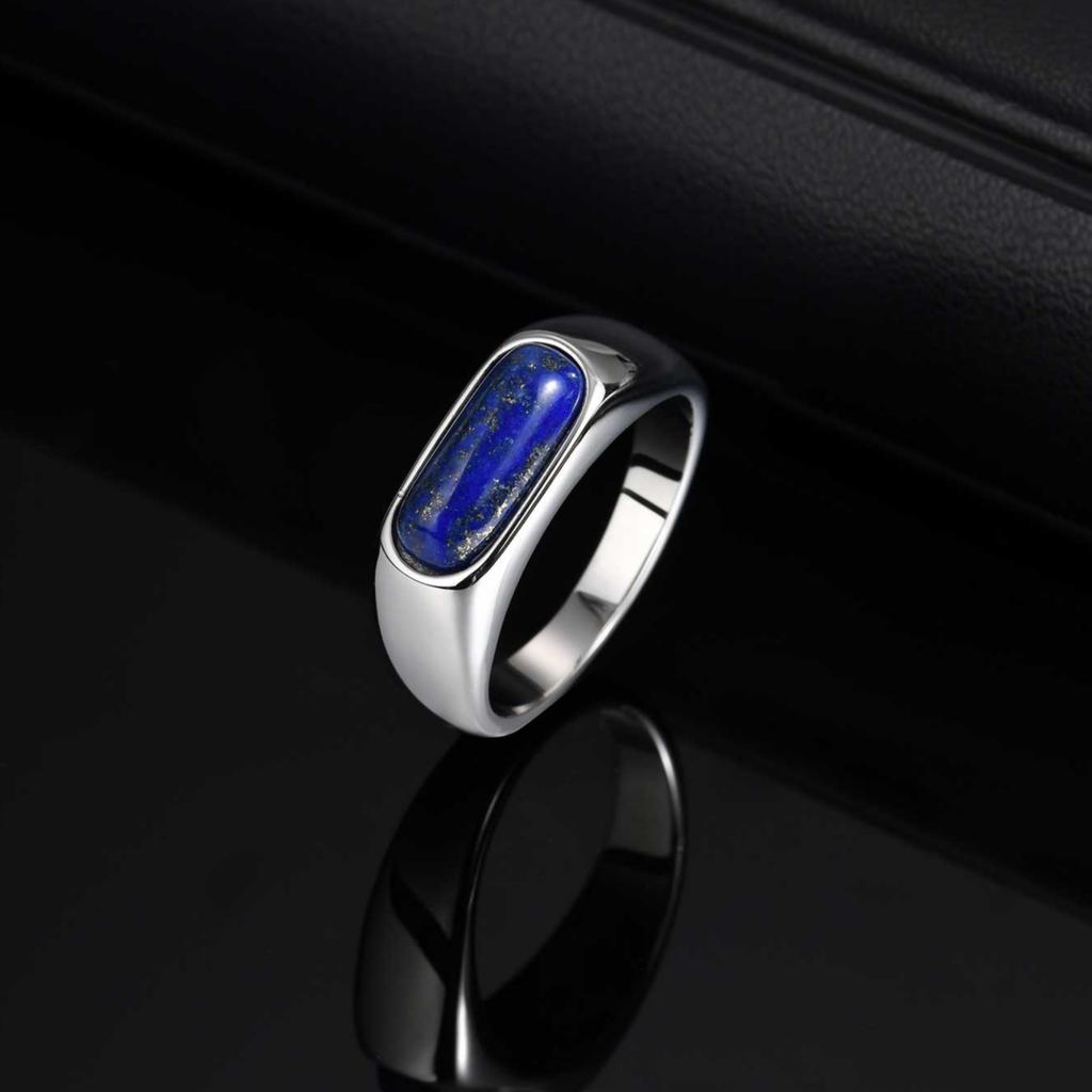 Vintage Lapis Lazuli Natural Stone Ring for Men, High Polished Stainless Steel Ring, Punk  Jewelry Gift