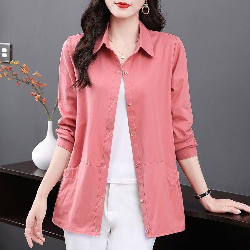 Elegant French Spring Blouse for Mid Age Women Plus Size Lapel Casual Shirt Fashionable Top