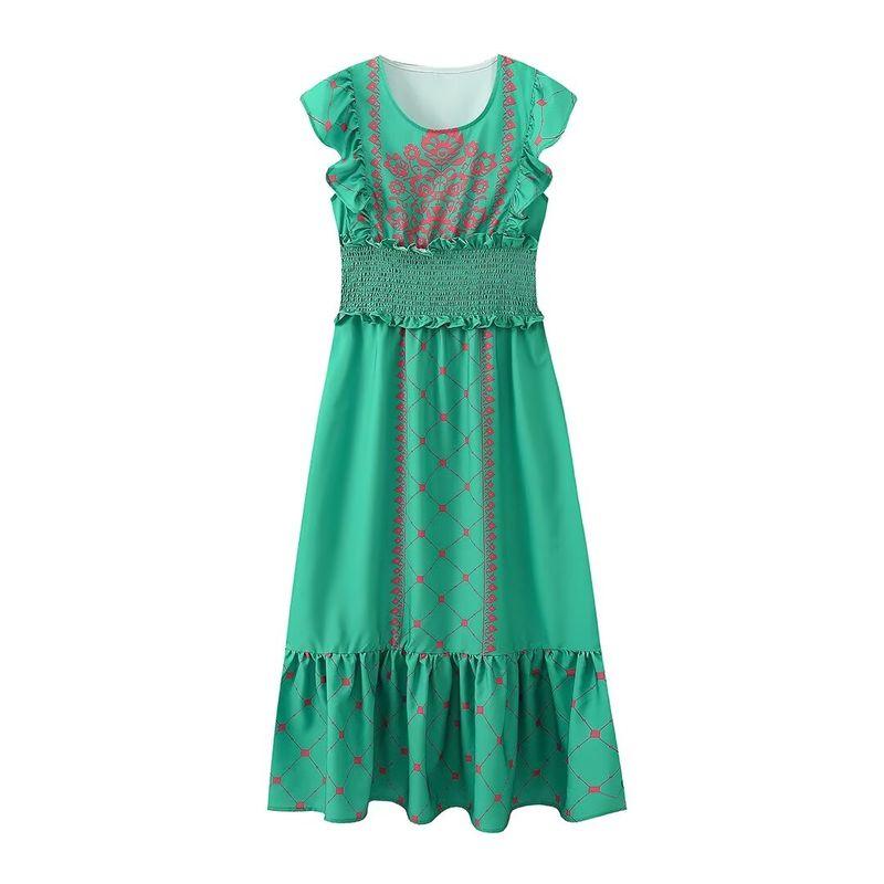 Kaslead New Arrival Women's Clothing Fashion Style Fashion Casual Three Colors Print Smocking Waist-Tight Dress