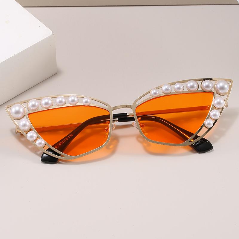 European American Style Women Sunglasses Cat Eye Shape Pearl Decoration Women'S Sun Glasses New Stylish Woman Glasses