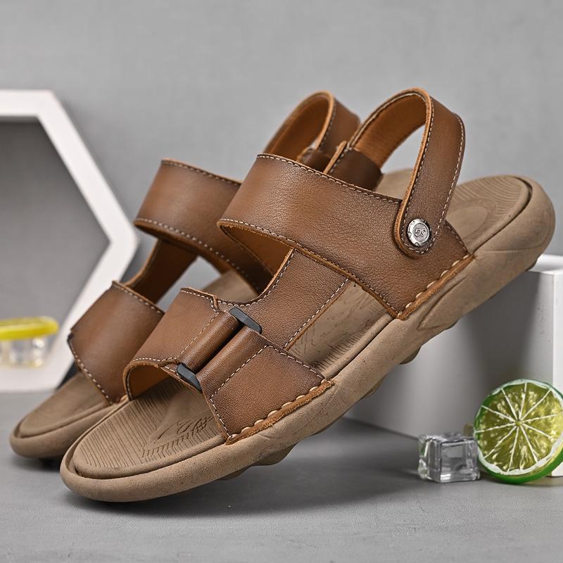 

Летние мужские пляжные сандалии из воловьей кожи с верхним слоем, мужская повседневная пляжная обувь, мягкая подошва для комфорта и воздухопроницаемости, мужские сандалии для отдыха на открытом воздухе 46 хаки
