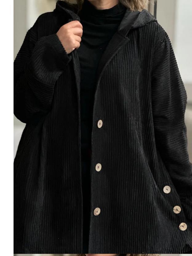 Europejski i Amerykański Damski Luźny Płaszcz ze Sztruksu z Kapturem na Jesień/Zimę