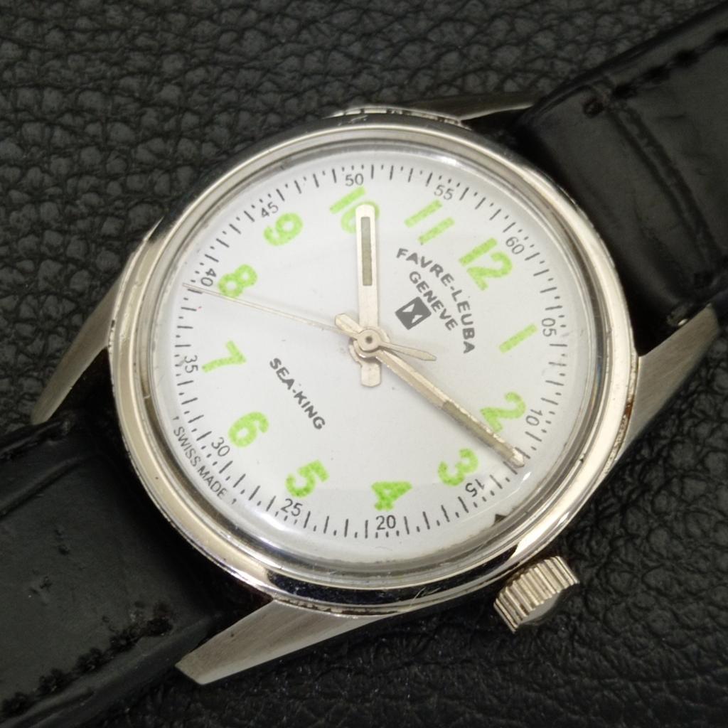 SWISS VINTAGE FAVRE LEUBA 101 SEA KING HAND-WINDING MENS WHITE WATCH A702005-5 R208-a702005
