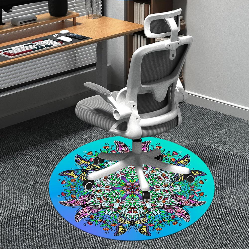 

1pc Butterfly Mandala Chair Carpet for Office Non-Slip, Machine Washable Rug for Office, Room - Holiday Decor, Machine Made yy251016039 80cm by 80cm