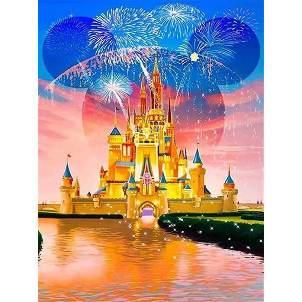 

Disney 5D DIY Diamond Painting Full Circle Mickey Castle Moon Minnie Mouse Cross Stitch Cartoon Mosaic Wall Decoration Round 20x30cm