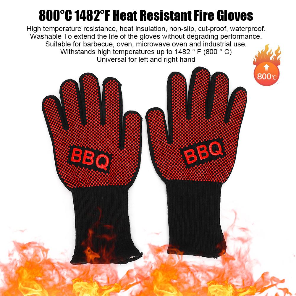 800 Celsius  1482 Degrees F Heat Resistant Fire Gloves Flame Retardant Antiskid Fireproof Grill Microwave Oven BBQ