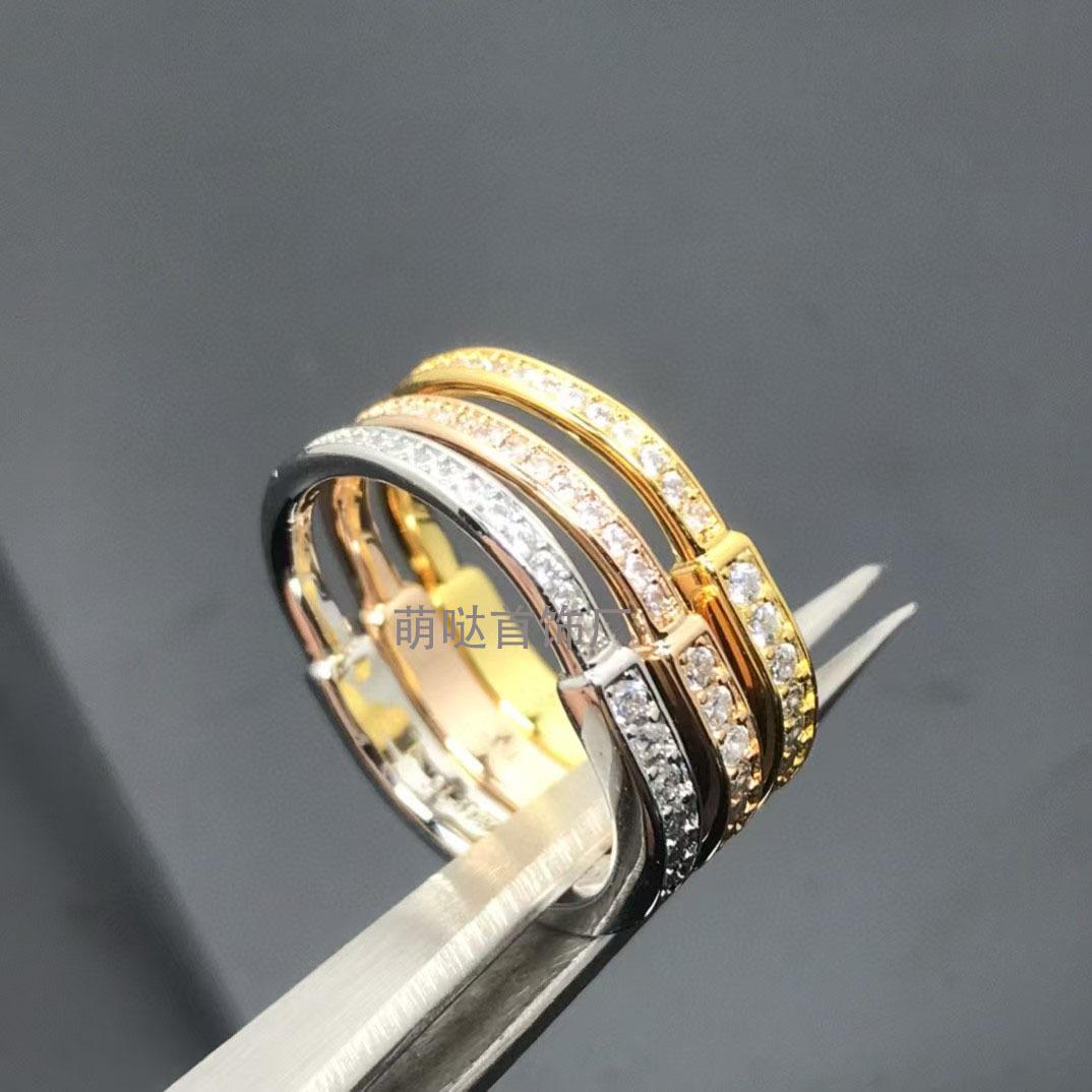 U-shaped Full Half-diamond Finger High-end L0ck Luck Lock Ring for Men and Women, Couple s 18k Rose Gold Index Finger Ring no. 5