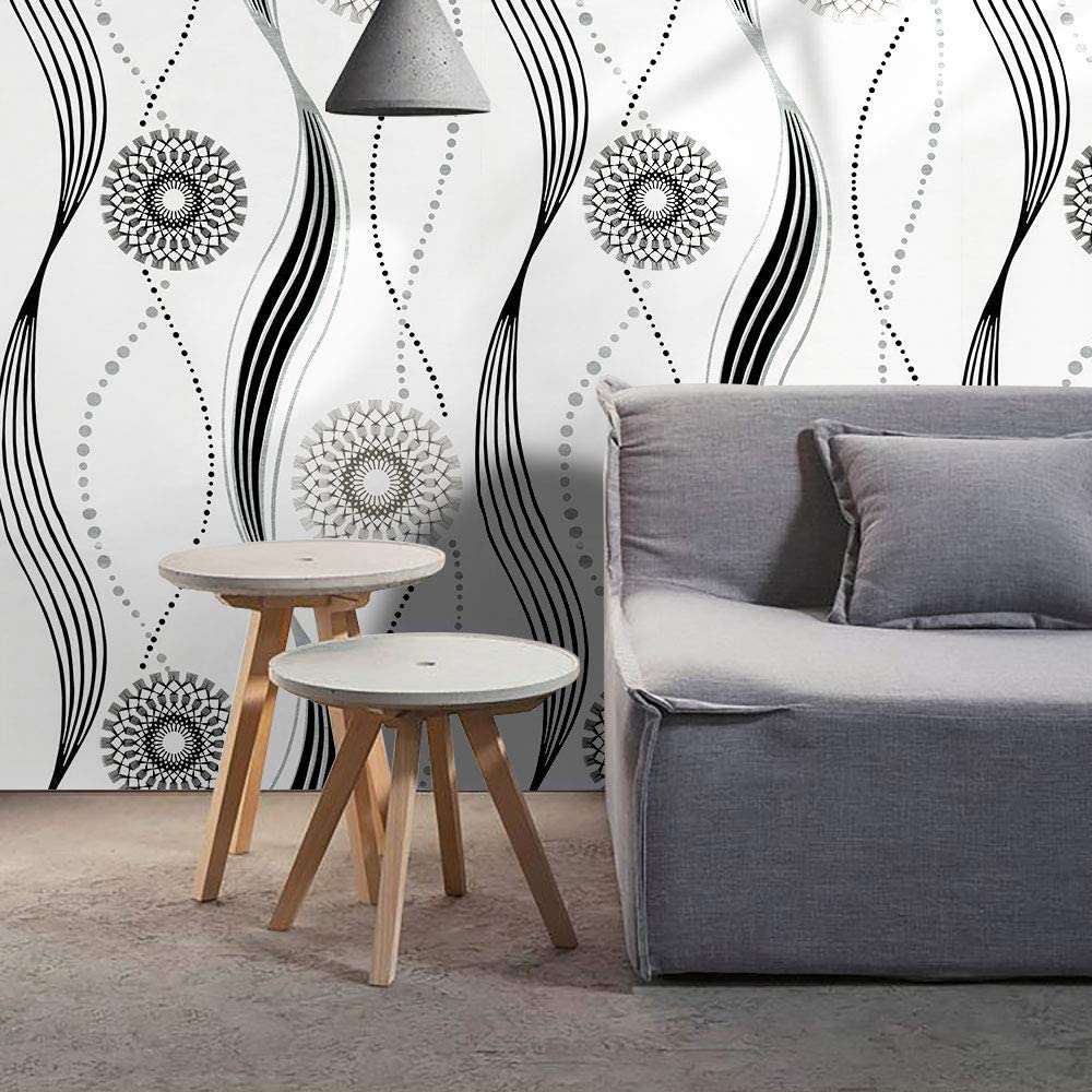 Circles Stripes Peel and Stick Wallpaper Black White Self Adhesive Wallpaper Vinyl Removable Contact Paper for Drawers Cabnits