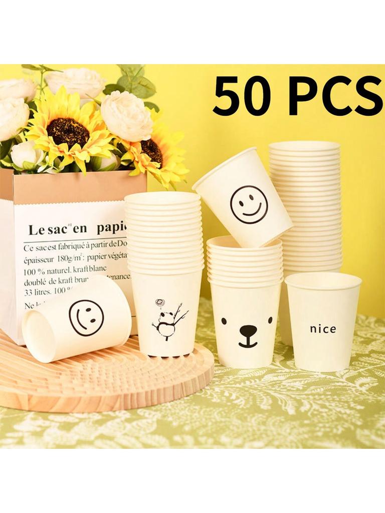 Simple Style Paper Cups, Thickened Office Home Commercial Drinkware,Anti-Slip Anti-Leak 250ML, for Family Dinner Outdoor Camping