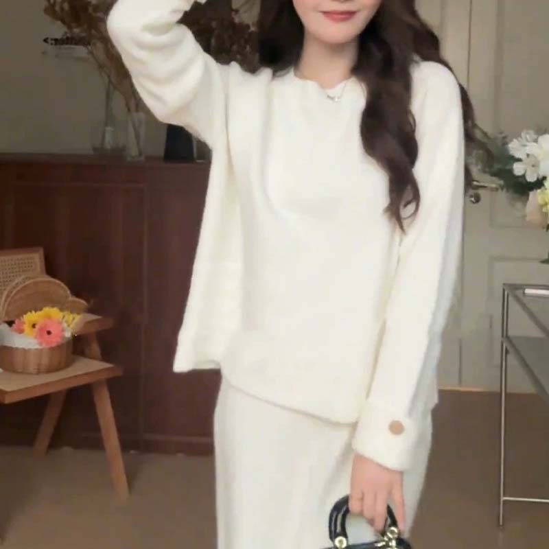 Women Suits Sets Cotton Sweatshirt Skirt Thickened Sweater Top Longs Skirt Two-piece 2PC Suit