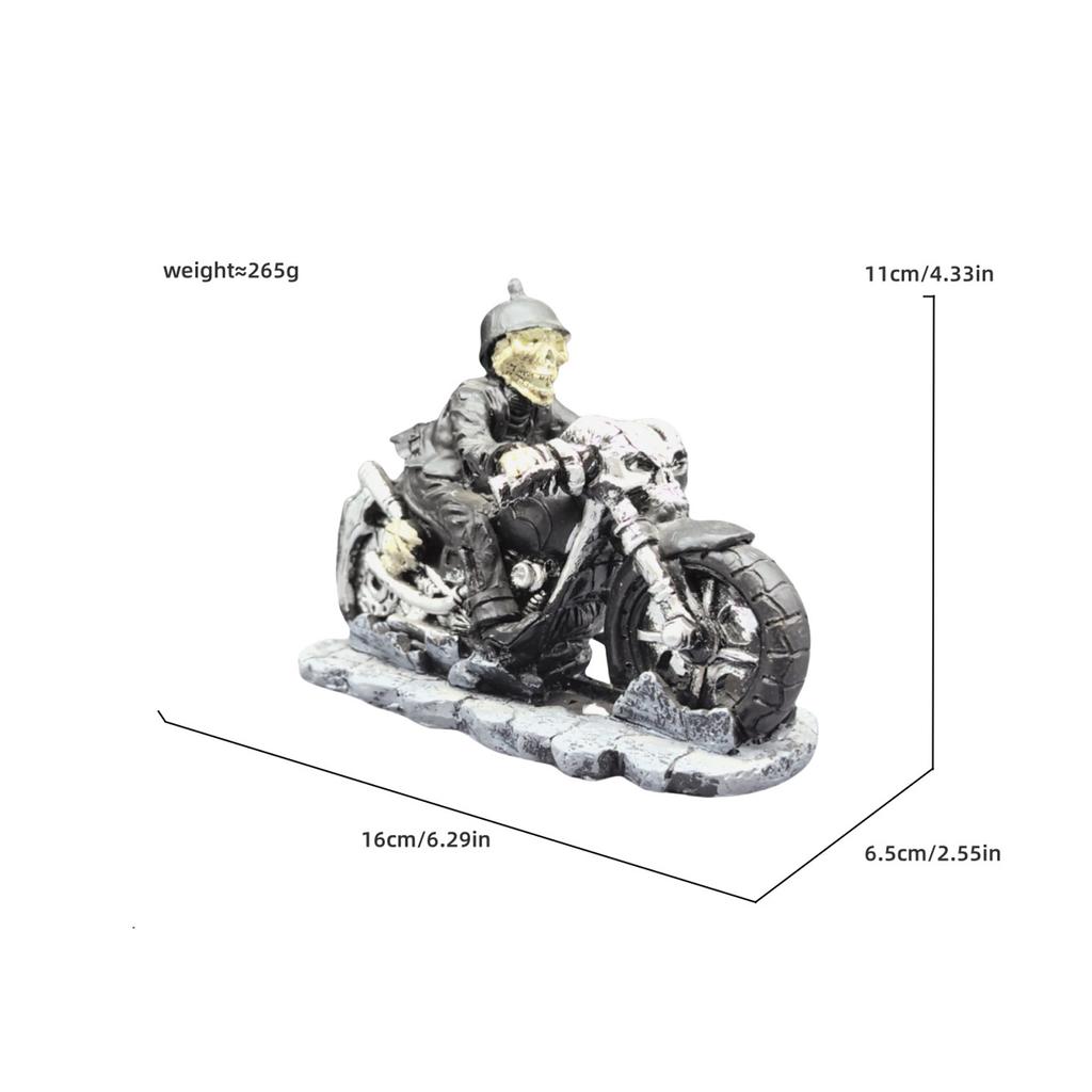 Creative Skull Motorcycle Figurine Halloween Party Desktop Ornament Decorative Craft Sculpture for Home Office Table Display