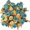 Creative 12 Heads Rose Artificial Flowers Simulation with Stems Faux Roses Flower Bouquets Two Color Bouquet Wedding Decoration