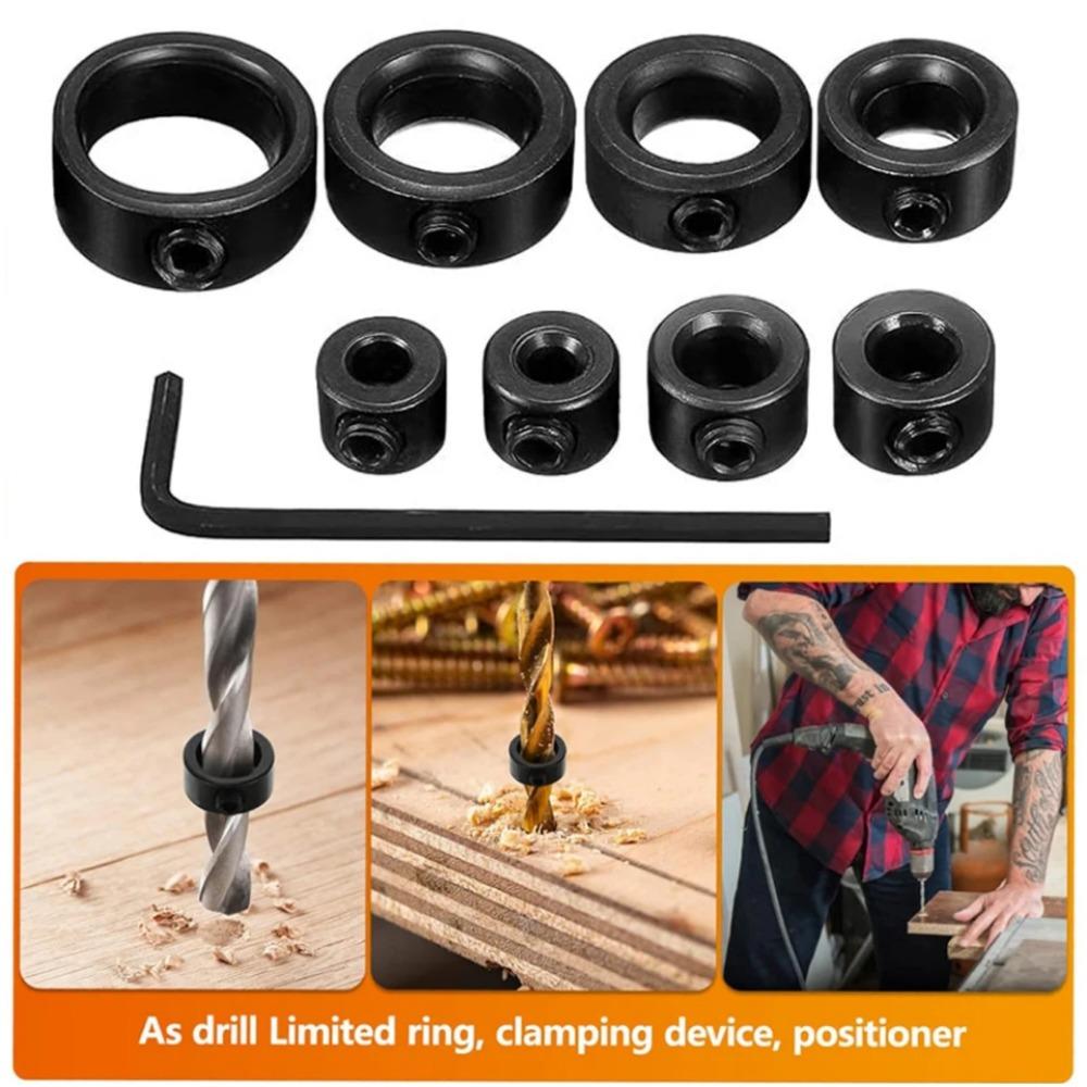 Drill Stoper Collar Set Stop Bit Ring Shaft Limit Metric Lock Steel Press Depth Ajustable Positioner Hole Guide Woodwork Tools