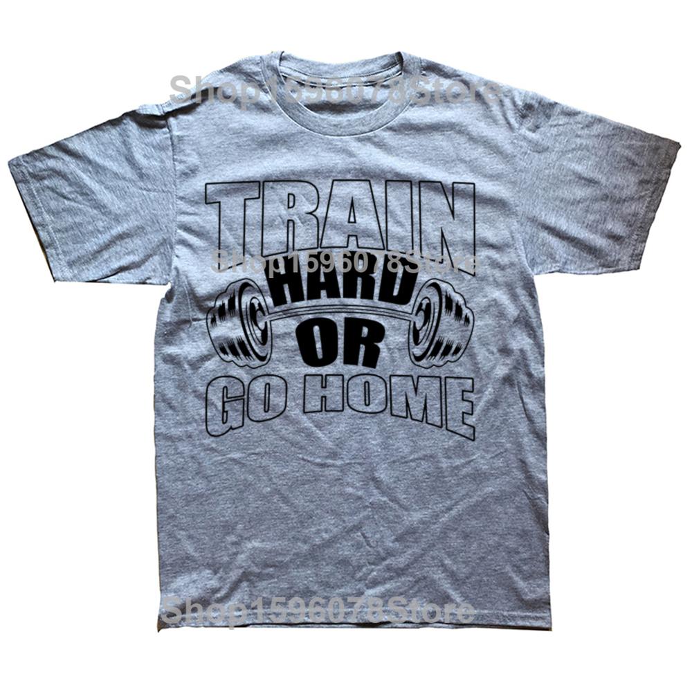 Rolig Träna Hårt Eller Gå Hem Gyms Träningsbomulls-T-shirts Herr Dammode Casual T-shirt Lös Oversized Streetwear T-shirt