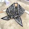 Black And White Cashew Flower Silk Scarf Silk Twill Double-Layer Long Strip Small Scarf Headband Extended Tie Bag Mulberry Silk Streamer Female