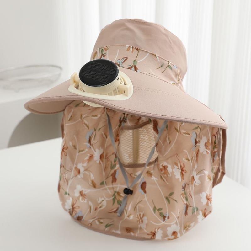 Summer Solar Rechargeable Fan Sun Hat Ladies Sunscreen UV Face Cover Shawl Hat Outdoor Tea Picking Hat