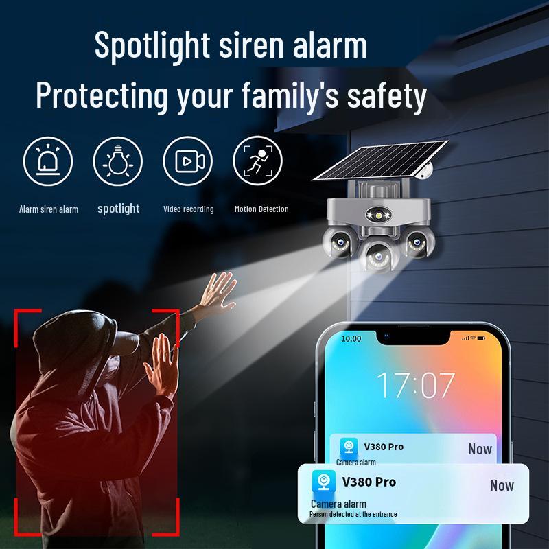 V380pro 4G Solar-Powered Waterproof Outdoor Camera with Tripod & Multi-Screen Display