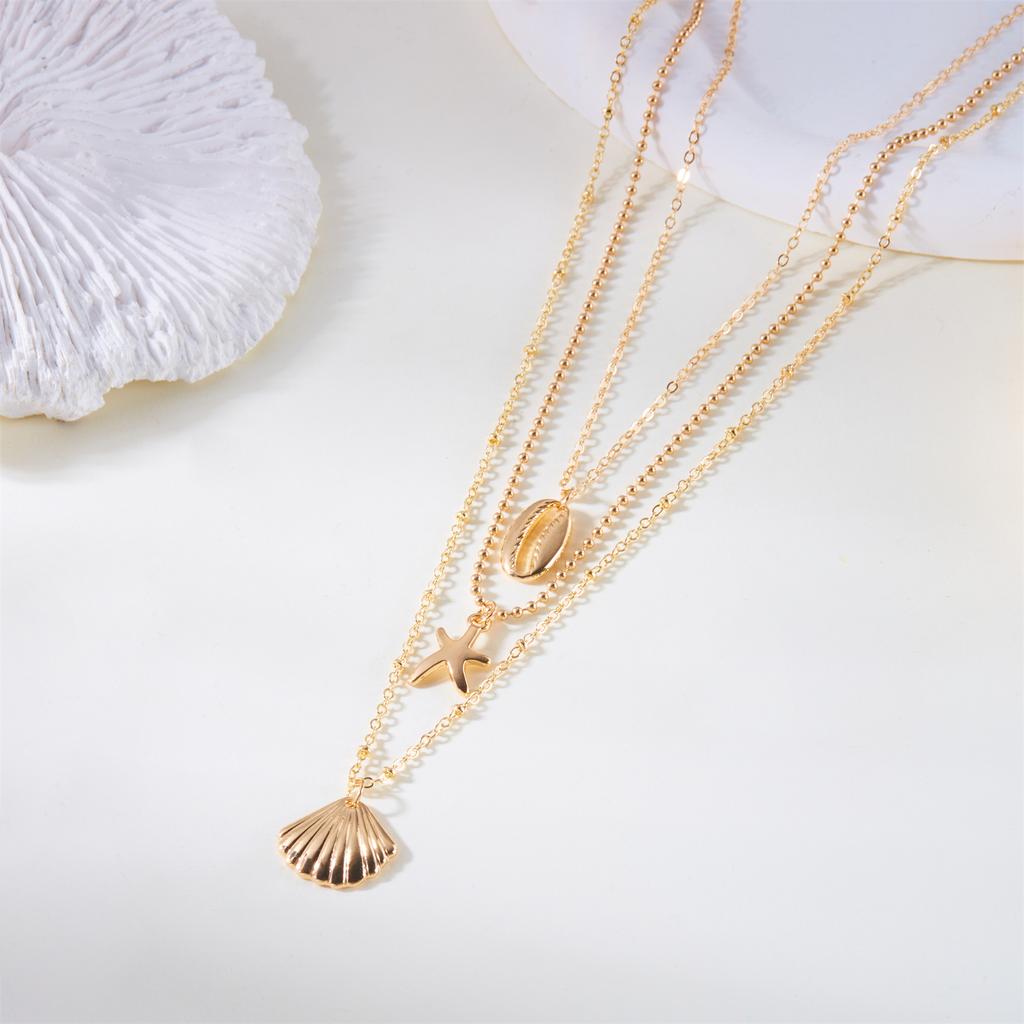 Bohemia Starfish Conch Shell Pendant Necklace For Women Trendy Gold Color Multi-Layer Chain Necklaces Summer Beach Jewelry Gifts