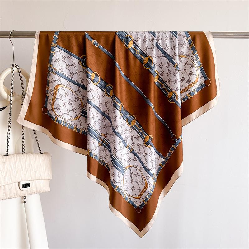 

Korean Version Of Retro Horse Title 90 Imitation Silk Large Square Scarf Retro Printing Professional Versatile Shawl Diagonal Silk Pattern Scarf 90x90cm