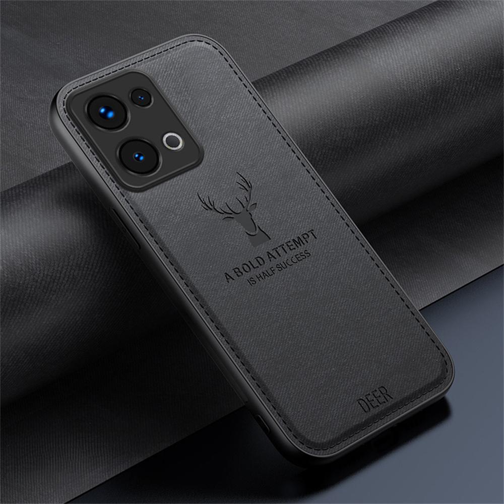 

For Oppo Reno13 5G (Global) Case Deer Pattern Cloth Texture PU Leather Hybrid Phone Cover Black