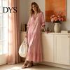 Maxi Shirt Dress Women Striped Long Sleeve Dress, V-Neck Collar Casual for Summer Autumn, Breathable Loose Fit Retro