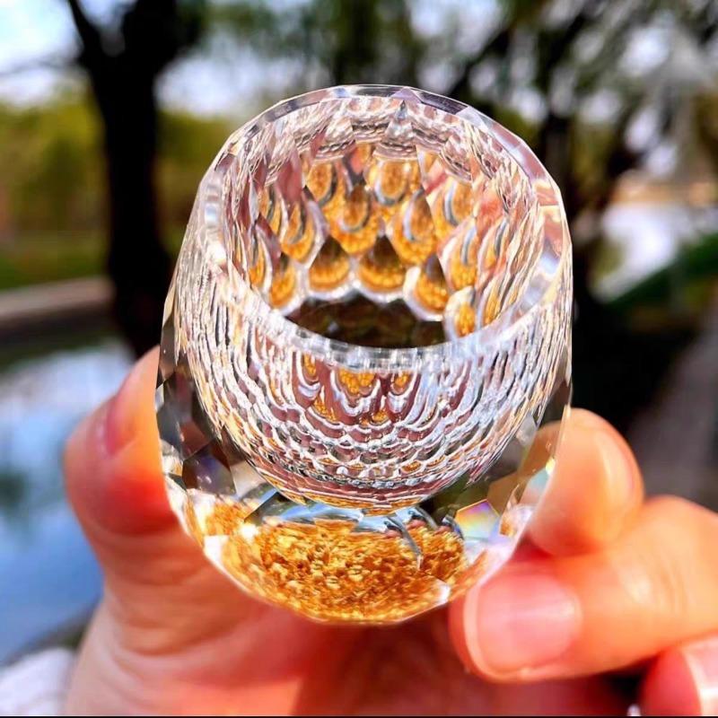 Eingebetteter Blattgold Baijiu Becher Hotel Hochzeitsfeier Trinken transparentes Weinglas atmosphärische Geschenkbox Schnapsbecher Set