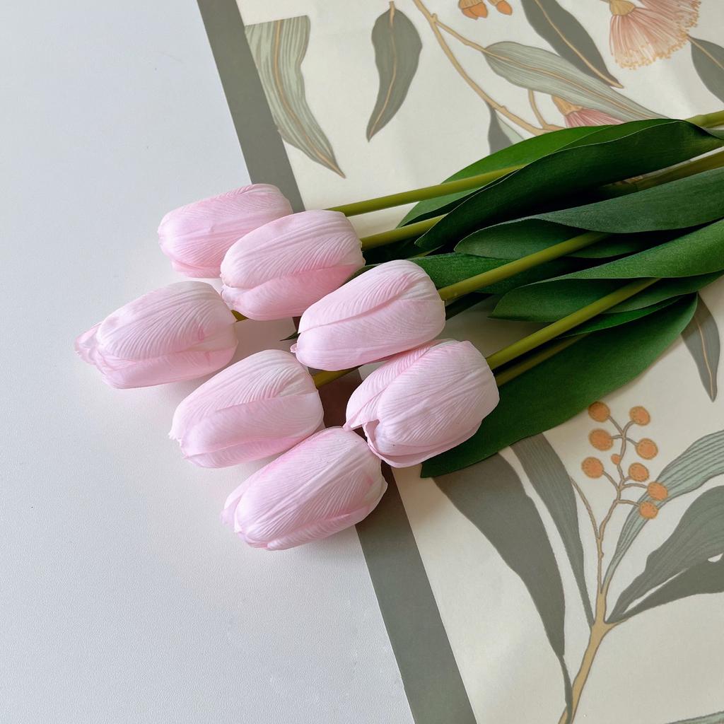 7Pcs Realistic Pink Artificial Tulips Flowers Real Touch Artificial Tulips Bouquet Spring Decoration Flowers DIY Wedding Bouquet