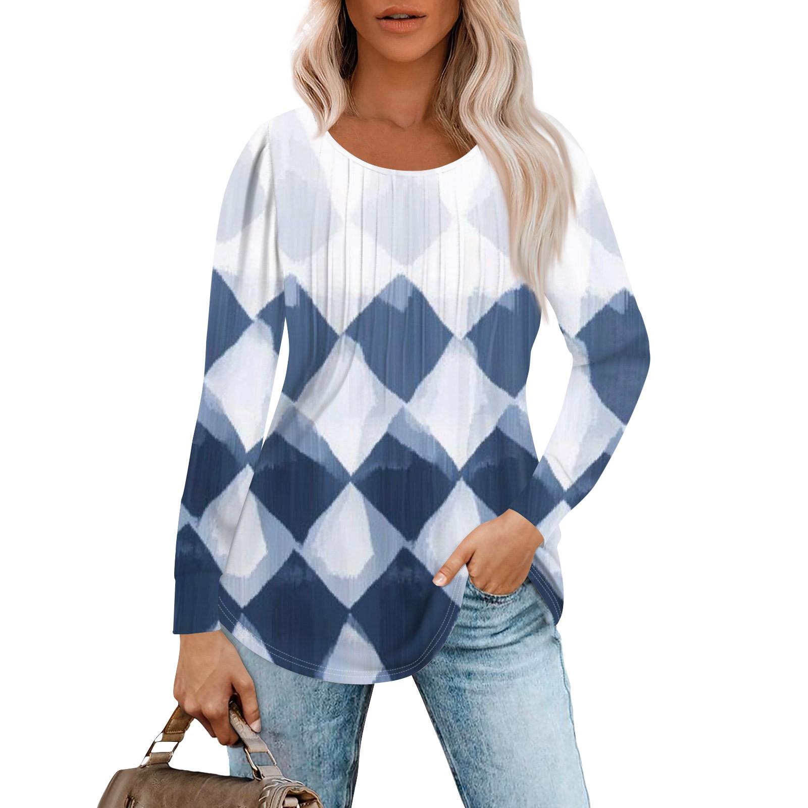 

Женская модная повседневная плиссированная футболка с круглым вырезом и принтом, с длинным рукавом XL белый