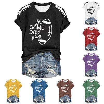 Women's Fashion Casual Short Sleeve Printed Round Neck Loose Pullover Top