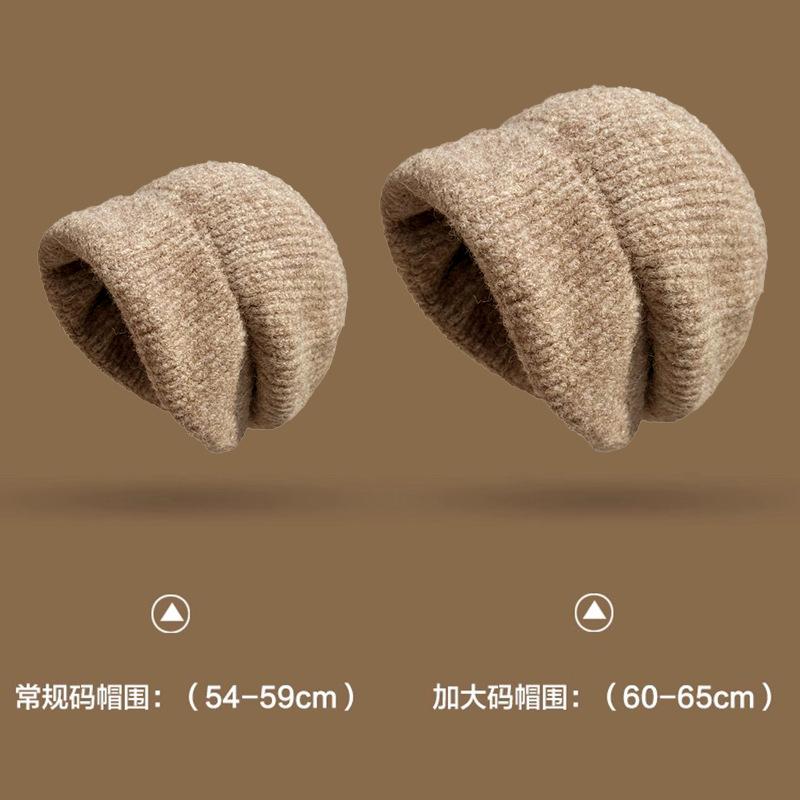 

Осенне-зимние шапки женские большой окружности головы вязаные шапки модные универсальные с защитой ушей шерстяные шапки теплые ветрозащитные холодные шапки One Size