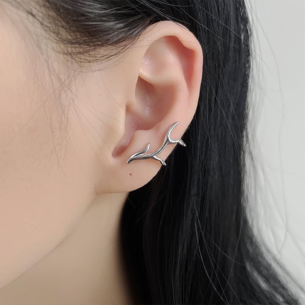 Glänzender Doppellagen Geweih Ohrklemme | Fake Ohrstecker ohne Piercing für Frauen | Kreatives Weihnachtsgeschenk Reh Ohrknorpel Clip