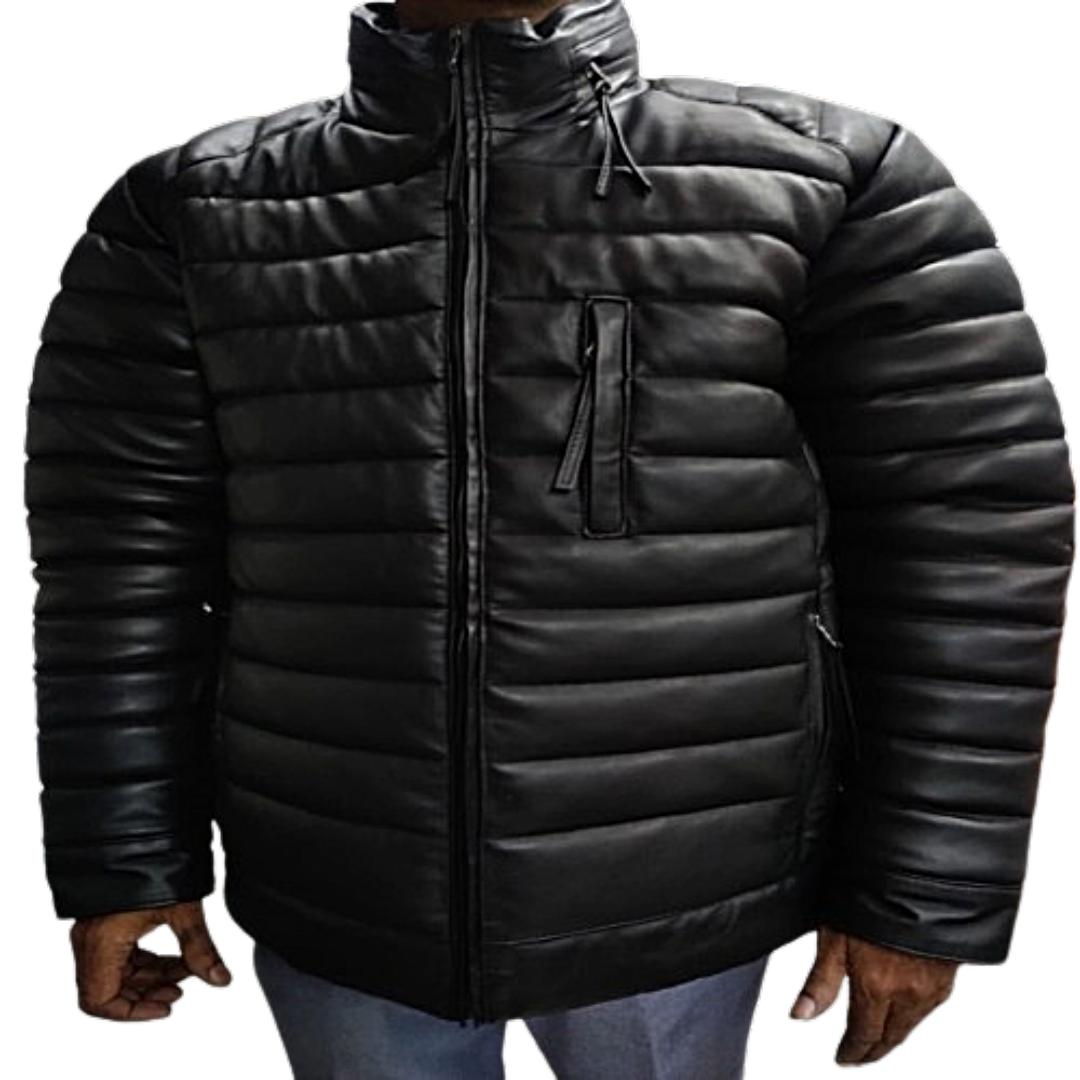 Мужская куртка-пуховик - высококачественная черная кожа ягненка — фото 6