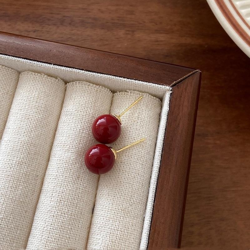 Red Ribbon Bow-knot Vintage Stud Earrings For Women Korean Fashion Autumn Winter Simple Bow Red Stud Earrings Geometric Earring