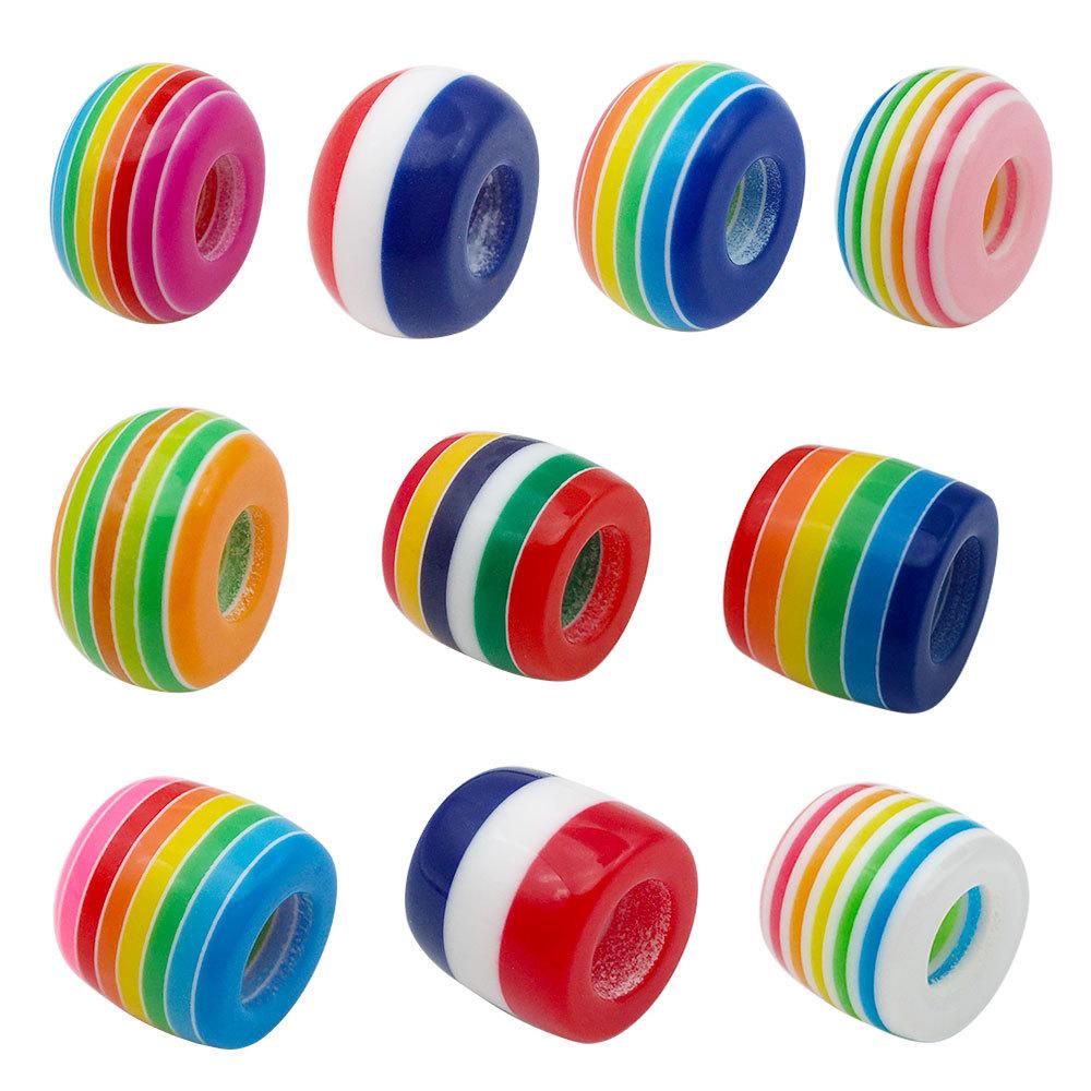 10 sztuk 8*14mm pasek z żywicy duży otwór okrągłe koraliki akrylowe siedmiokolorowa tęcza luźne koraliki DIY bransoletka koraliki interwałowe