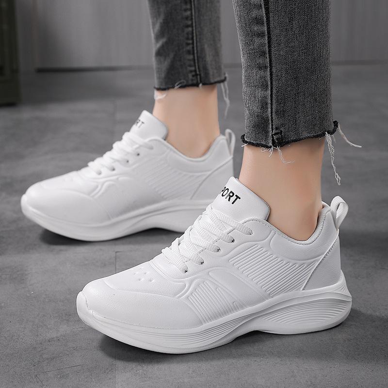 All-black Sneakers Women's Autumn Leather Surface Waterproof Soft Sole Lightweight Pure Black Long Standing Without Tiring Feet Work Shoes Large Size