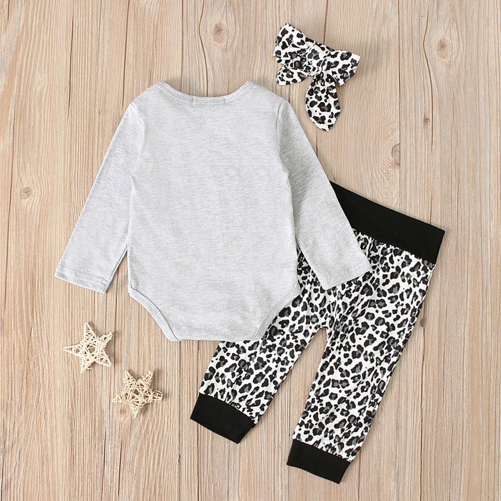 Baby Girls Long Sleeves Romper + Leopard Prints Pants + Headband 3PCS Outfits Clothes for 0-24 Months