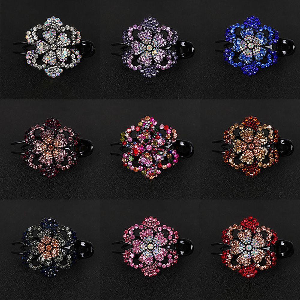 Acrylic Female Girls Rhinestone Hair Claw Flower Duckbill Clip Ponytail Holder Hair Accessories