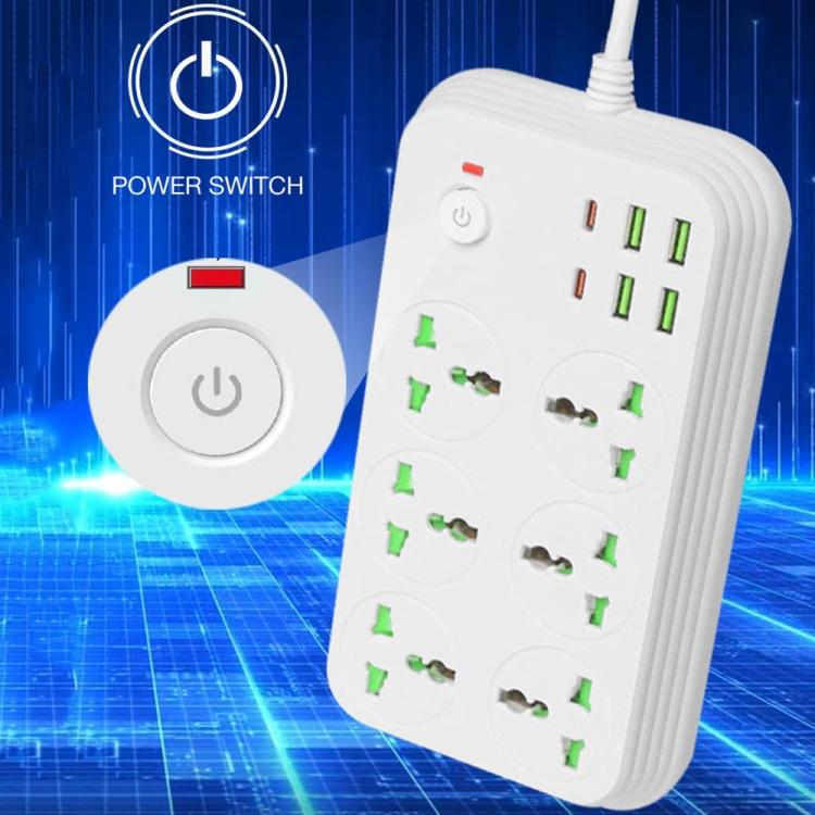 T24 2m 3000W 6 Plugs + PD + 4-USB Ports Multifunctional Flame-Retardant Socket With Switch