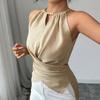 Ladies' Fashionable Temperament Hanging Neck Sleeveless Waist Cinched Short Top