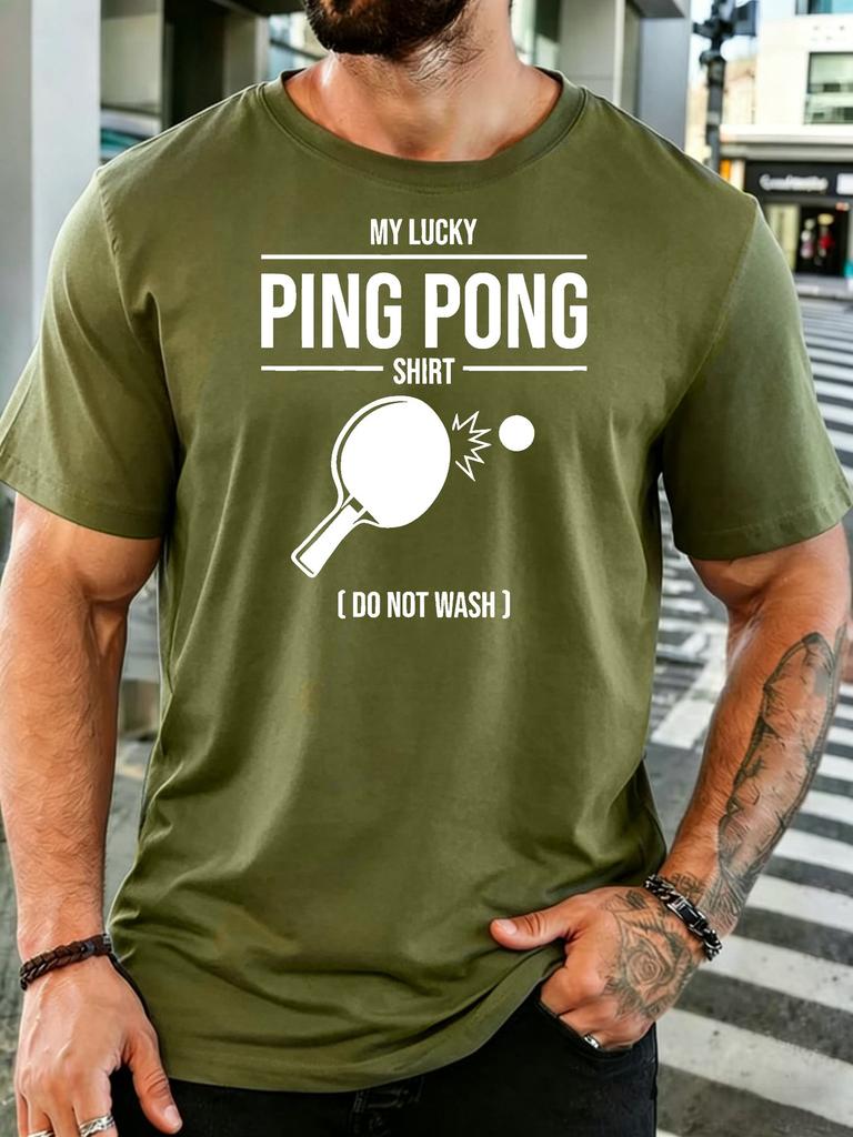Minimal Ping Pong Paddle Text Lucky Shirt Art Print Unisexs Light Cotton Short Sleeve Loose Fit Table Sports Humor Casual T Shirt