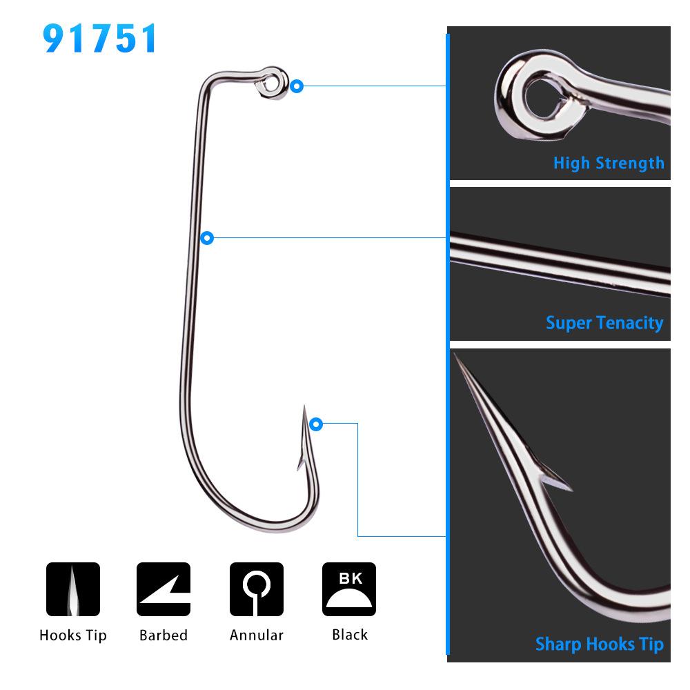 Lot 50pcs Jig Fishing Hooks 72A High Carbon Steel Silvery Fishhook Barbed Annular Sharpened Tip Hook Saltwater Bass 2#-5/0#
