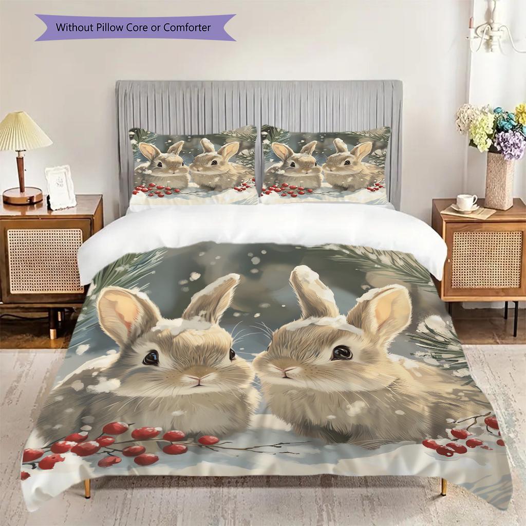 Rabbit Pattern Bedding Quilt Set Quilt Cover Pillowcase Home Decoration Birthday Gift (1 * duvet cover + 2 * pillowcase, without core)