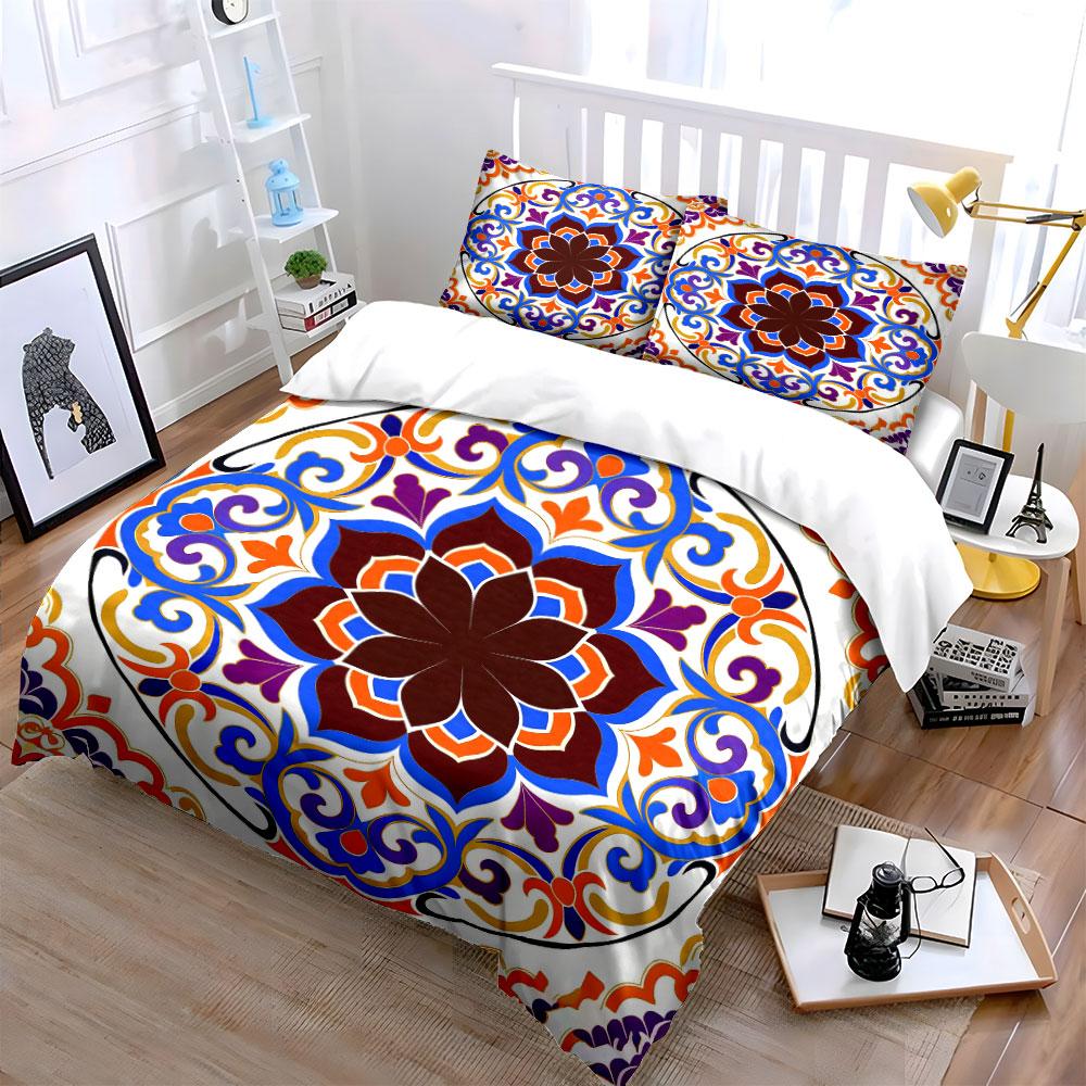 Colorful Mandala Pattern Decor Set Soft Comfortable Duvet Cover Bedding Set Included 1*Duvet Cover & 2*Pillowcases, Gift