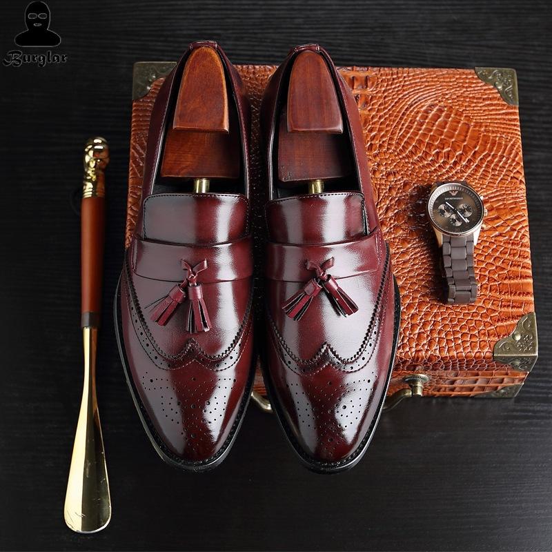 Mocassini in Pelle da Uomo Taglia Grande con Nappe e Traforature Scarpe Eleganti